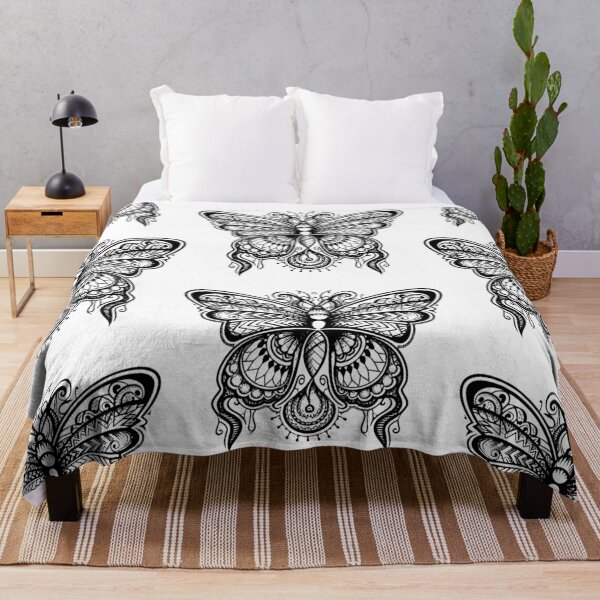 Item preview, logo image art graphics graffiti black and white line 3D butterfly tattoo T-shirt, dress, bedding, leggings, beautiful pattern designed and sold by gulka8.