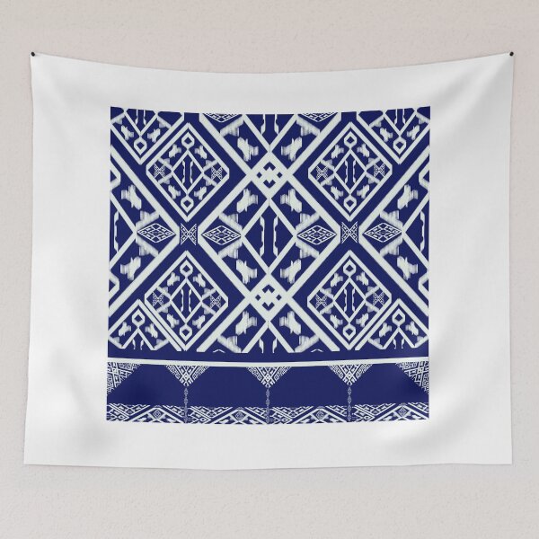 Item preview, Pattern of geometric white and blue Thai silk stripes for cloth designed and sold by NarongStocker37.