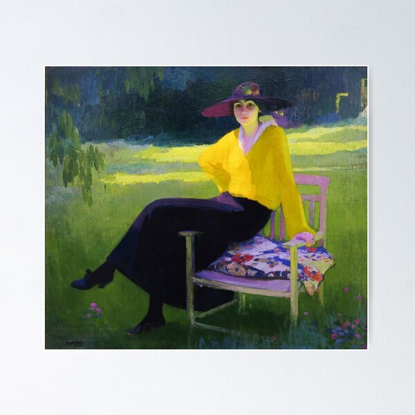 Item preview, In the park; Jardin du Luxembourg woman with hat and yellow blouse still life portrait painting by Amedeo Bocchi designed and sold by Jéanpaul  Ferro.