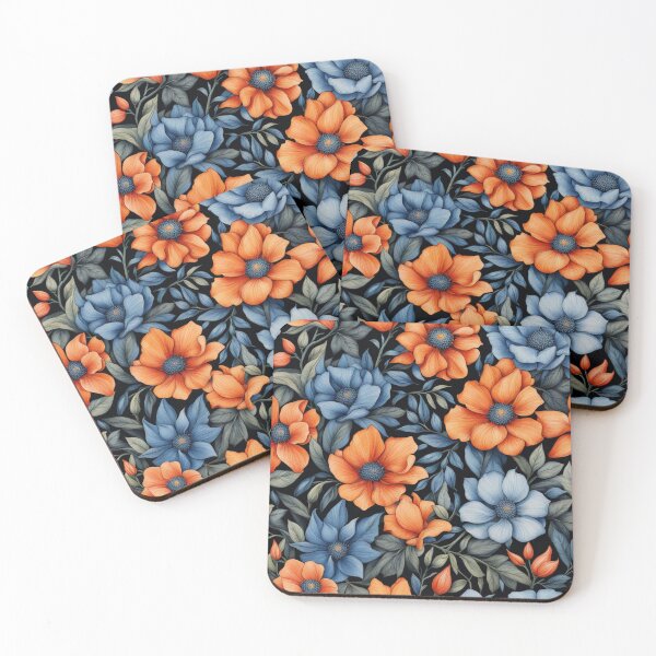 Item preview, Blue Orange Flowers Watercolor Pattern designed and sold by Uday24.