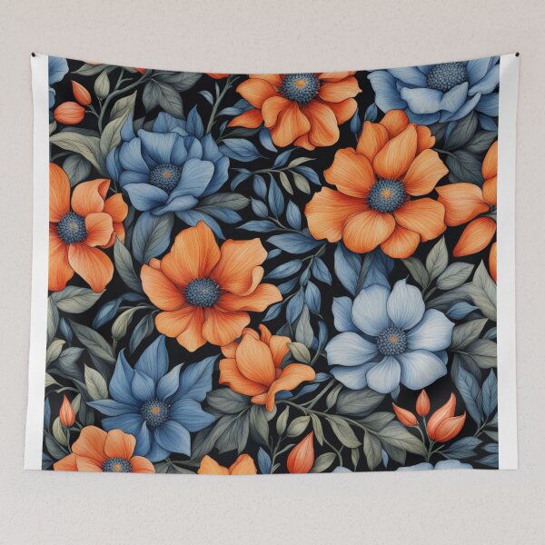 Item preview, Blue Orange Flowers Watercolor Pattern designed and sold by Uday24.