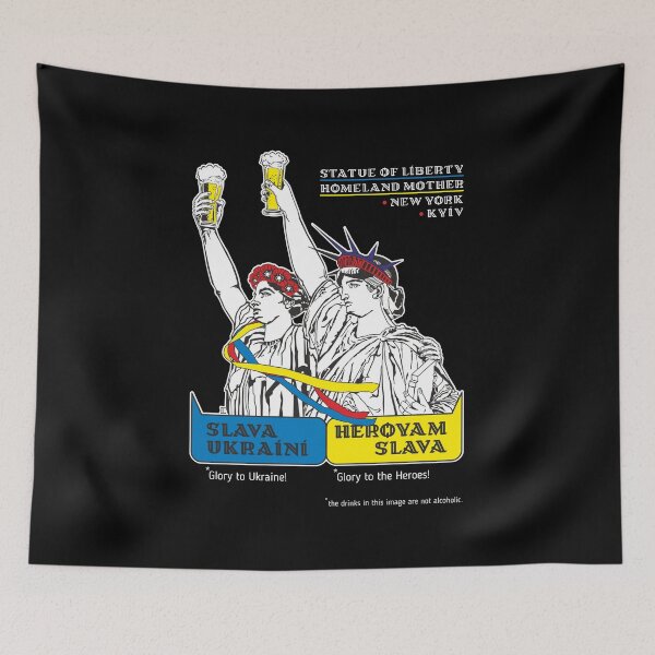 Item preview,  Statue of Liberty and Homeland Mother.Dark background. (Glory to Ukraine! Glory to the heroes!) designed and sold by sarabeevart.