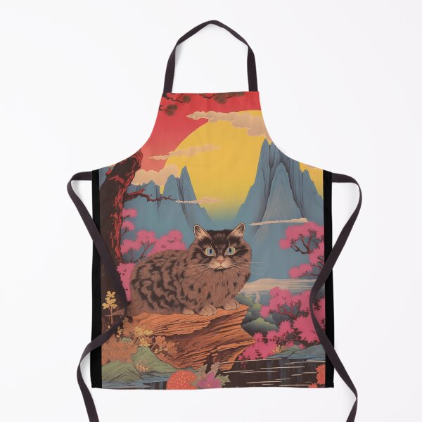 Item preview, Vintage Japanese Landscape with Traditional Asian Nature and a Fluffy Black Cat designed and sold by Je-we.