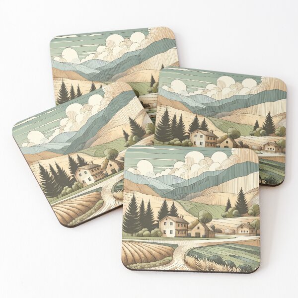 Item preview, Serene Village Amidst Tranquil Hills designed and sold by PictorialWhimsy.