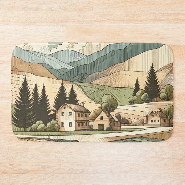 Item preview, Serene Village Amidst Tranquil Hills designed and sold by PictorialWhimsy.