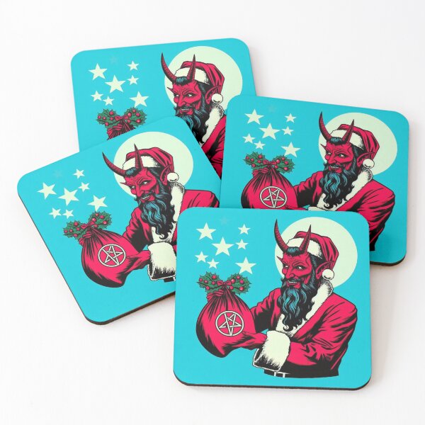 Item preview, Rockabilly Xmas Holiday Psychobilly Red White Aqua Blue Satanic Temple Hail Satan Santa designed and sold by CoffeeIsATrip.