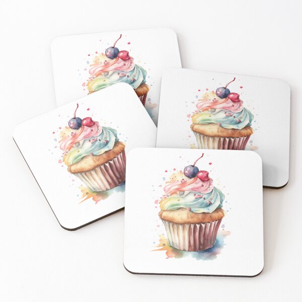 Item preview, a watercolor painting of a cupcake with a cherry  designed and sold by Mickeymouse2023.