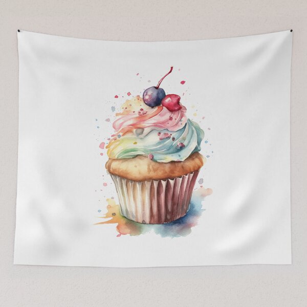Item preview, a watercolor painting of a cupcake with a cherry  designed and sold by Mickeymouse2023.