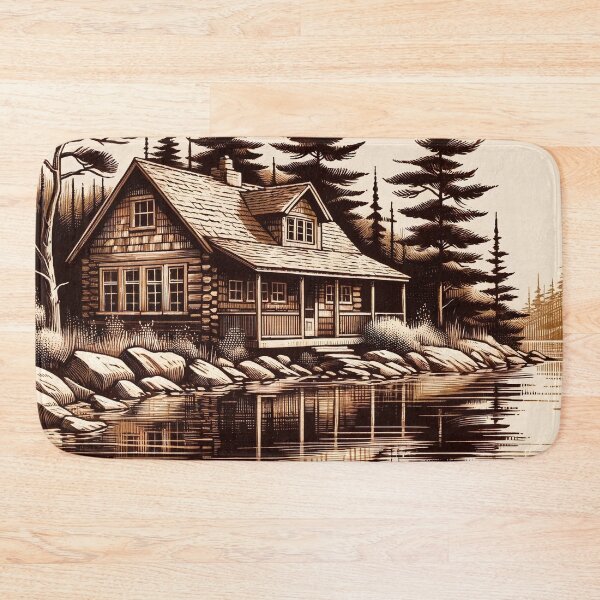 Item preview, Serene Lakeside Cabin in Sepia Woods designed and sold by PictorialWhimsy.