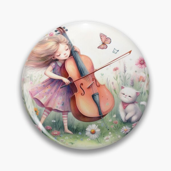 Item preview, Girl Playing Cello in Flowery Meadow with White Persian Kitty Cat designed and sold by ElegantTeaTime.