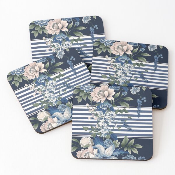 Item preview, Pastel Floral Stripes with Royal Blue Accents designed and sold by PaintbrushPlace.