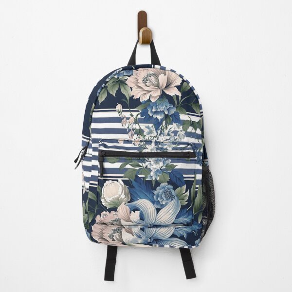 Item preview, Pastel Floral Stripes with Royal Blue Accents designed and sold by PaintbrushPlace.