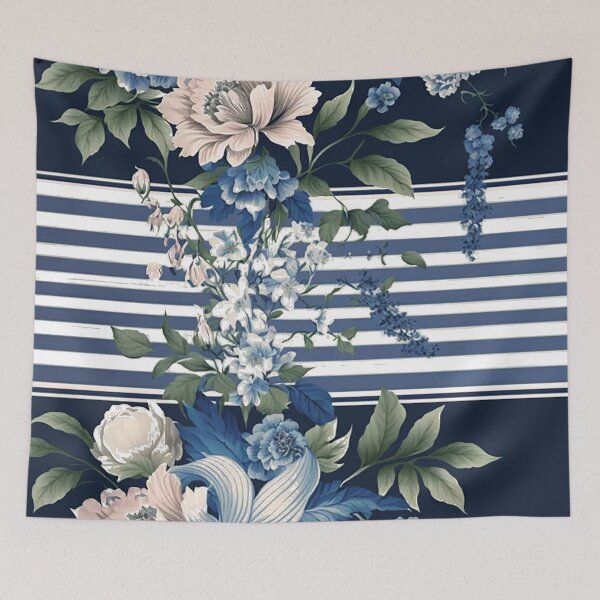 Item preview, Pastel Floral Stripes with Royal Blue Accents designed and sold by PaintbrushPlace.