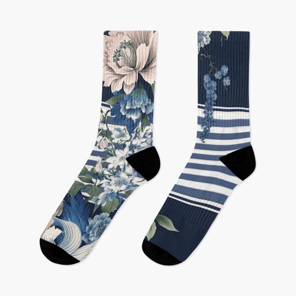 Item preview, Pastel Floral Stripes with Royal Blue Accents designed and sold by PaintbrushPlace.
