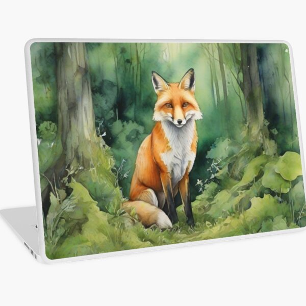 Fox in Green forest_watercolour Laptop Skin