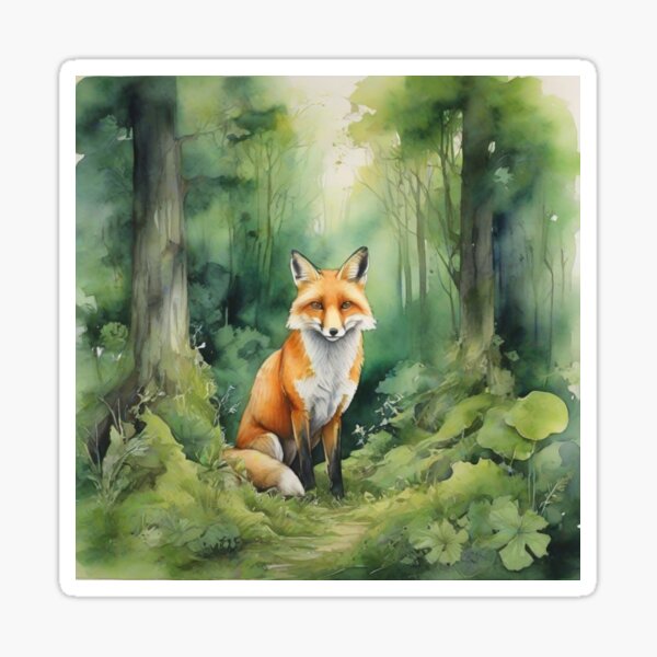 Item preview, Fox in Green forest_watercolour designed and sold by shokA Design.