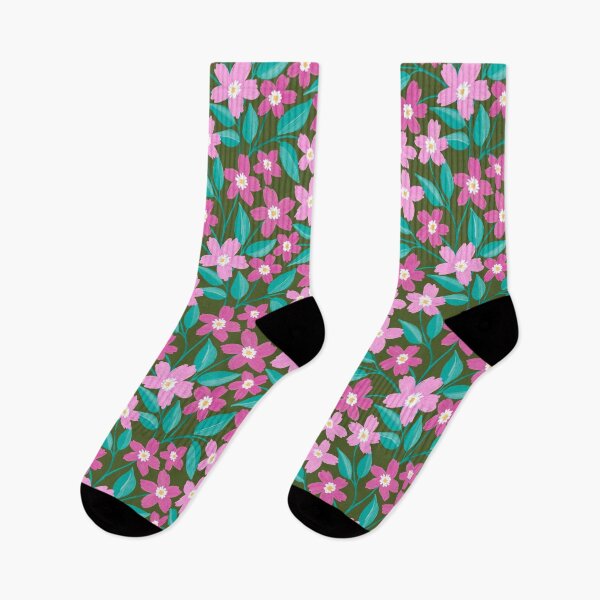 Item preview, Flores en rosa sobre fondo oliva. designed and sold by marielorestudio.
