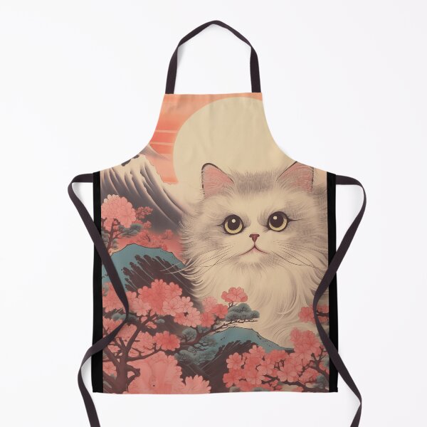Item preview, Vintage Japanese Landscape with Traditional Asian Nature, Mountains and a Fluffy White Cat designed and sold by Je-we.