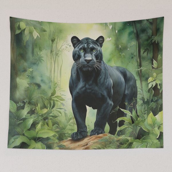 Item preview, Panther in Green forest_watercolour designed and sold by shokA Design.