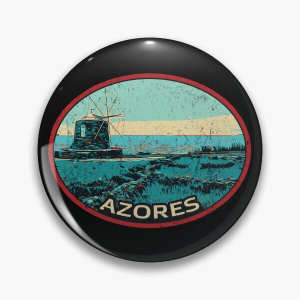 Artikelvorschau, Windmühlen-Landschaftsillustration der Azoren-Inseln entworfen und verkauft von Lemomo-artworks.