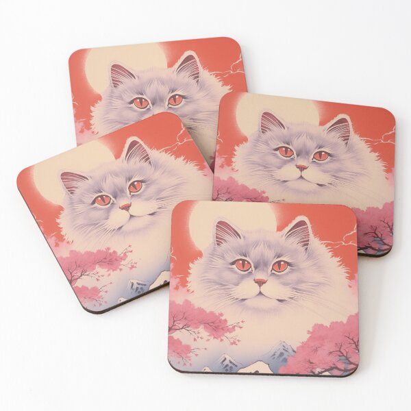 Item preview, Vintage Japanese Landscape with Traditional Asian Nature, Snowy Mountains and a Fluffy White Cat designed and sold by Je-we.
