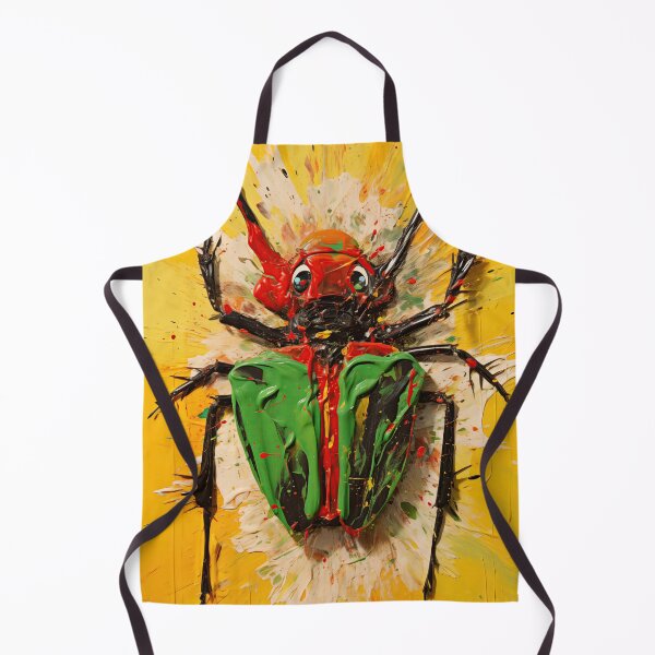 Item preview, Expressive Beetle Art 3 (red, green and black on yellow background) designed and sold by Earth Celebration Designs.