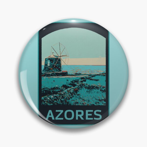 Artikelvorschau, Windmühlen-Landschaftsillustration der Azoren-Inseln entworfen und verkauft von Lemomo-artworks.