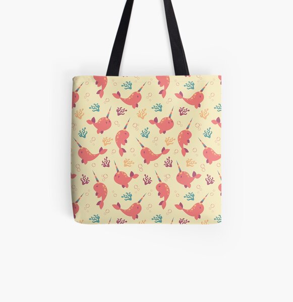 To the Window to the Narwhal - Coral & Cream All Over Print Tote Bag