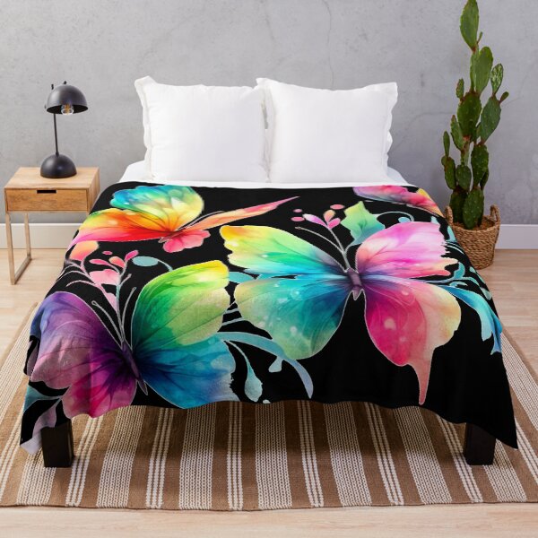 Item preview, Rainbow Butterfly Watercolor Painting - Black Background designed and sold by Star-Fragment.
