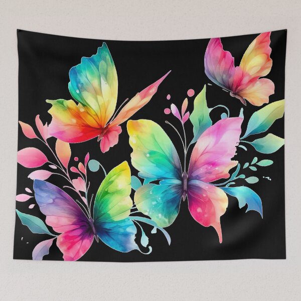 Item preview, Rainbow Butterfly Watercolor Painting - Black Background  designed and sold by Star-Fragment.