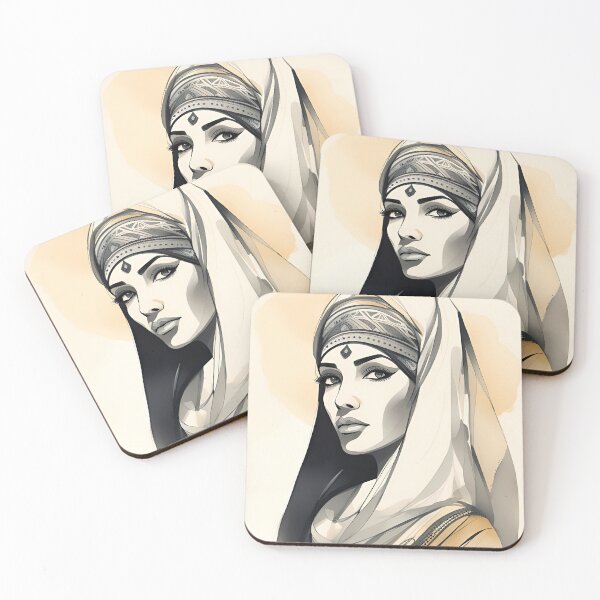 Item preview, Arabesque Oriental Femme Ink and Watercolor Style Portrait designed and sold by FriskyLemur.