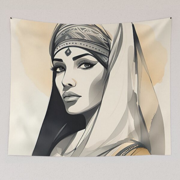 Item preview, Arabesque Oriental Femme Ink and Watercolor Style Portrait designed and sold by FriskyLemur.