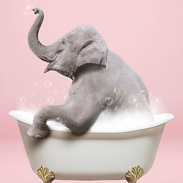 "Elephant bathing in pink bathroom" Sticker by Samy Lee | Redbubble