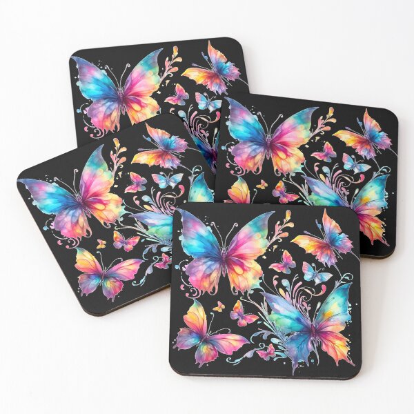 Item preview, Rainbow Butterflies Watercolor Painting - Black Background  designed and sold by Star-Fragment.