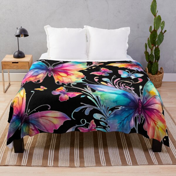 Item preview, Rainbow Butterflies Watercolor Painting - Black Background designed and sold by Star-Fragment.