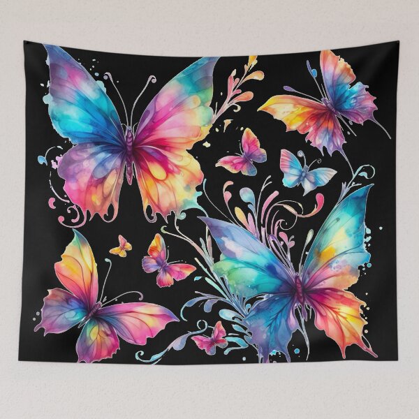 Item preview, Rainbow Butterflies Watercolor Painting - Black Background  designed and sold by Star-Fragment.