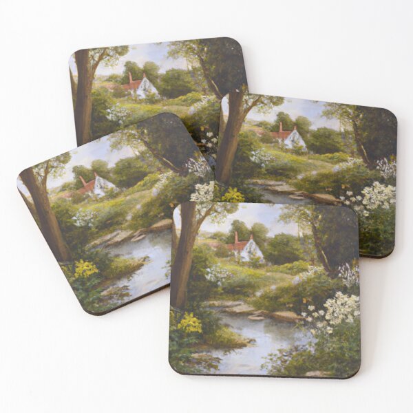 Item preview, English Summer Cottage Flower Garden Oil Painting Victorian England designed and sold by MeadowFarmPrint.