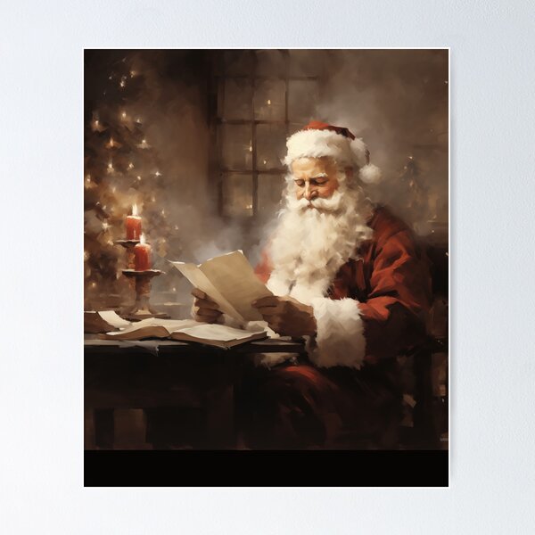 Santa Reading Letters Poster