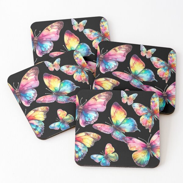 Item preview, Rainbow Butterflies Watercolor Painting - Black Background  designed and sold by Star-Fragment.