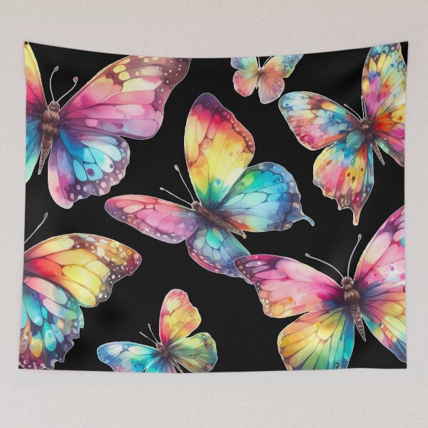 Item preview, Rainbow Butterflies Watercolor Painting - Black Background  designed and sold by Star-Fragment.