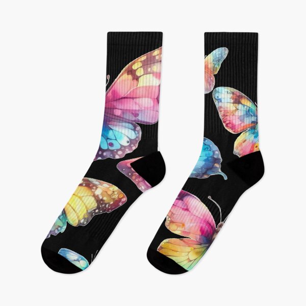 Item preview, Rainbow Butterflies Watercolor Painting - Black Background  designed and sold by Star-Fragment.
