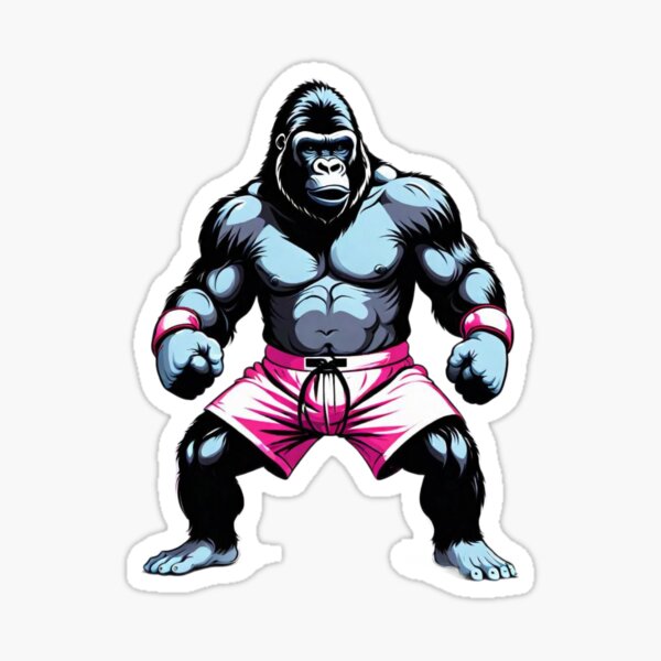 boxer chimp in the ring wearing boxing gloves. tattooed monkey. Gorilla  Sticker for Sale by Toto-Hello