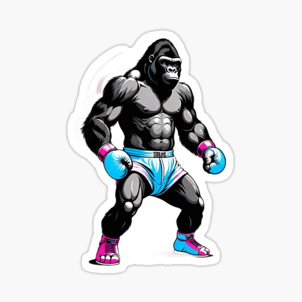 boxer chimp in the ring wearing boxing gloves. tattooed monkey. Gorilla  Sticker for Sale by Toto-Hello