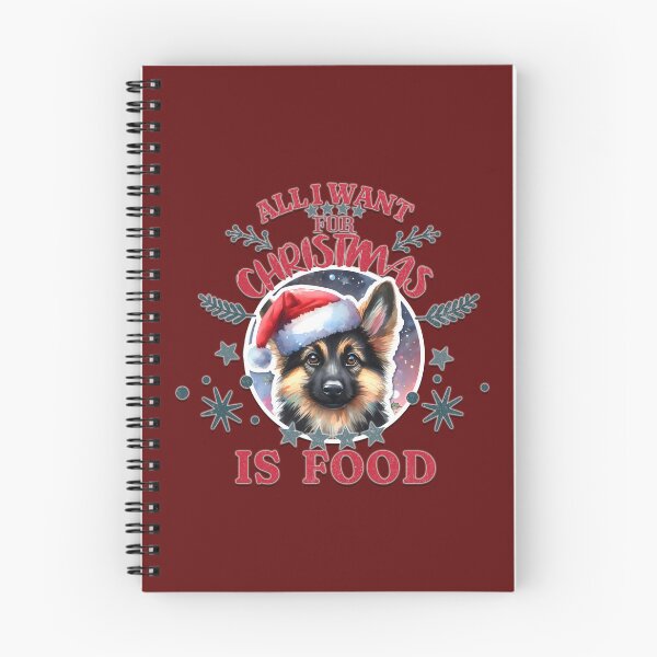 Item preview, Cute German Shepherd puppy with a Santa hat. Text: 'All I want for Christmas is Food' designed and sold by shirtsmugslife.