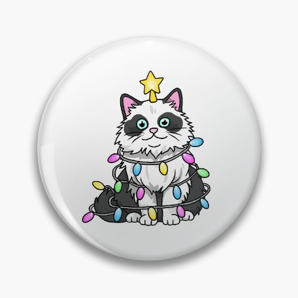 Aperçu de l'œuvre Chat noir et blanc enveloppé de lumières de Noël créée et vendue par NicBexDesigns.