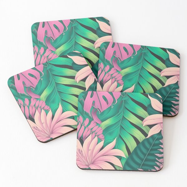 Item preview, Pink and Green Topical Foliage and Flowers  designed and sold by SusanEileenEvans.