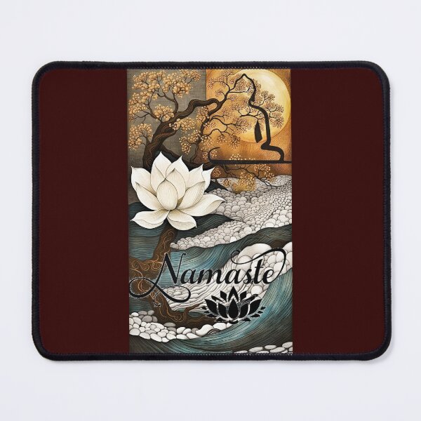 Item preview, for meditation, soothing image of lotus flower and Buddha silhouette against a background of nature in the moonlight; Namasté mention designed and sold by Creativesphotos.