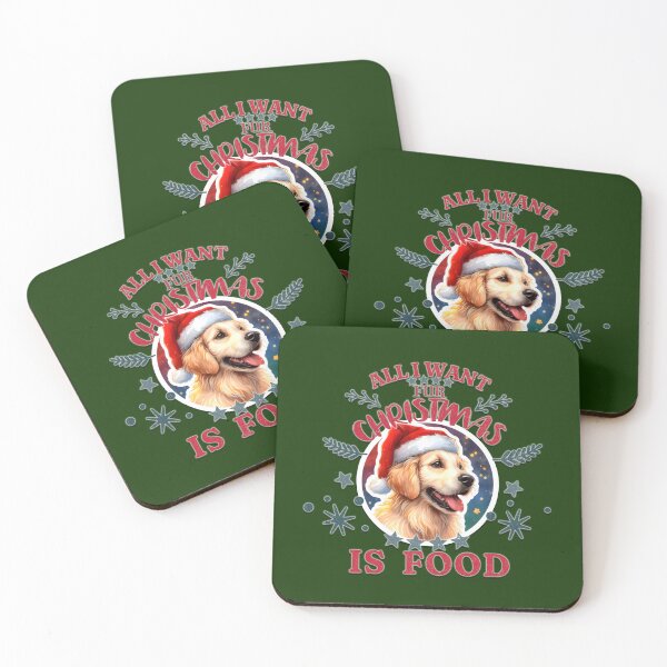 Item preview, Cute Golden Retriever puppy with a Santa hat. Text: 'All I want for Christmas is Food' designed and sold by shirtsmugslife.