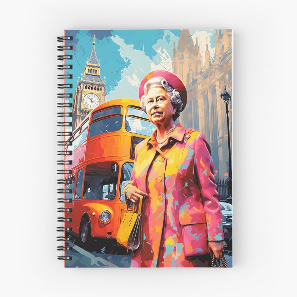 Item preview, Royal Reverie- Queen Elizabeth II in Pop Art Splendor Against London's Iconic Big Ben and Red Bus designed and sold by OlfactoART Studio.
