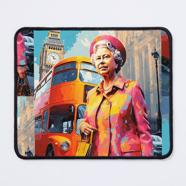 Item preview, Royal Reverie- Queen Elizabeth II in Pop Art Splendor Against London's Iconic Big Ben and Red Bus designed and sold by OlfactoART Studio.